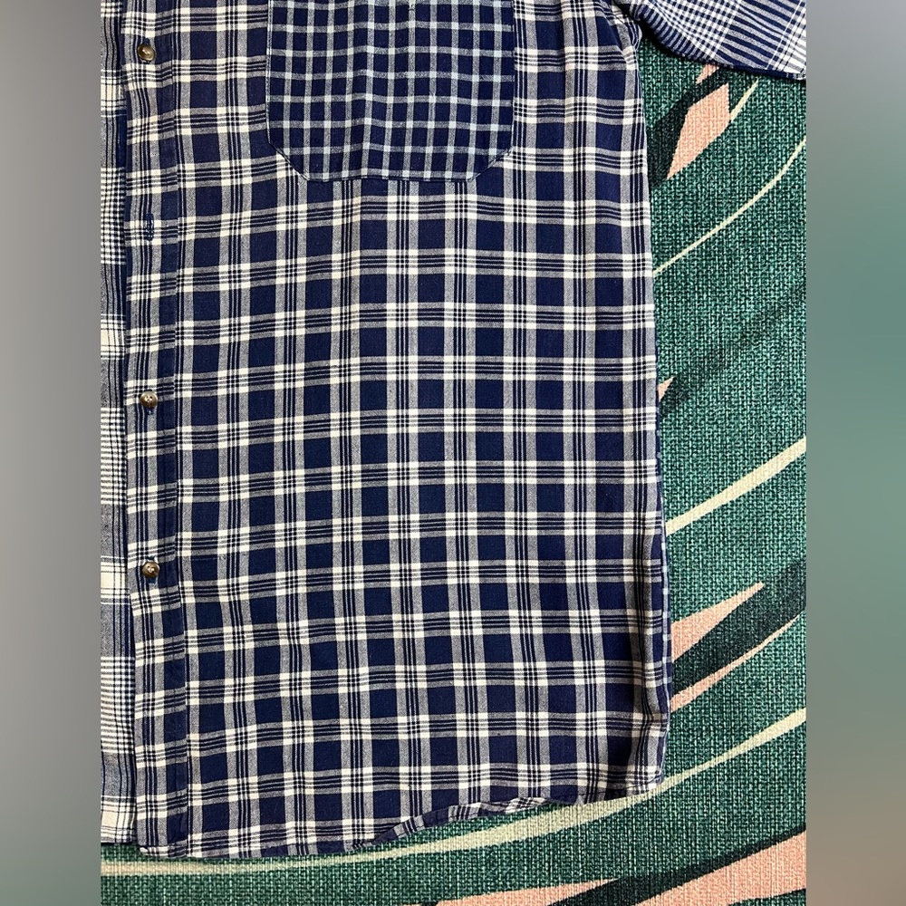 Vintage Santana Collarless Plaid Denim Button Up Shirt - Picture 4 of 11